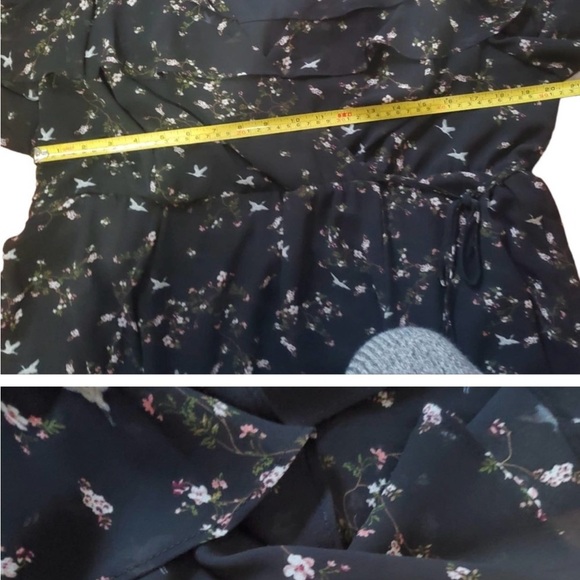 Torrid Black Floral Print Chiffon Ruffled Wrap Dress Size 2 / 2X Mini Flowy - Picture 4 of 11